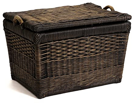 The Basket Lady Lift-Off Lid Wicker Storage Basket, Medium, 20 in L x 15 in W x 14 in H, Antique Walnut Brown