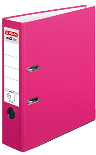 Herlitz 11416302 Ordner maX.file protect A4, 8 cm mit Einsteckrückenschild, 5er-Packung, FSC Mix, pink
