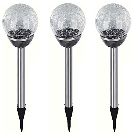 3x Edelstahl LED Solar Gartenleuchte Kugel mit Crackle-Licht Solarlampe Solarleuchte Deko Garten Leuchte Bunt Lampe