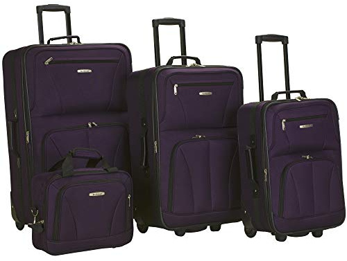 Rockland Fashion Softside 4 Piece Luggage Set, Expandable, (14 Tote/19/24/28), Purple
