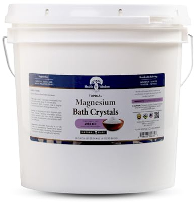 Health and Wisdom Magnesium Bath Crystals - Bath Salts with High Concentration & Enhanced Absorption for Muscle & Joint Relief - Dead Sea Sourced - Unscented - 14 lbs - Up to 113 Uses