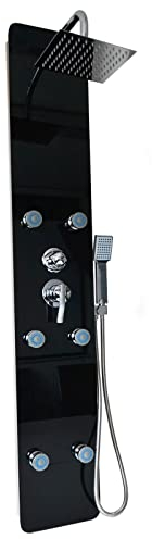 Home Deluxe - Duschpaneel - DIVE Schwarz - Maße: 150 x 25 x 9 cm, Front: Glas, inkl. Tropenbrause und komplettem Zubehör