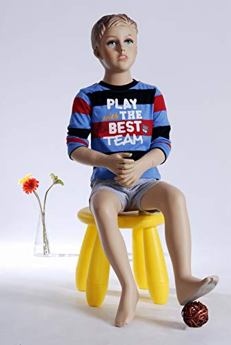 Tonhandisplay TonHan BB-12 Schaufensterpuppe Junge Kind Boy Hautfarbe sitzend schick modern männliche Kids Modellierte Frisur mit Hocker