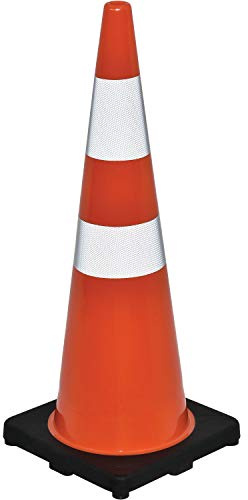 Global Industrial 36 Traffic Cone with High Intensity Reflective Tape, Orange Cone with Black Base, 10 lbs, for Roads, Warehouses, Garages, Parking Lots, and More