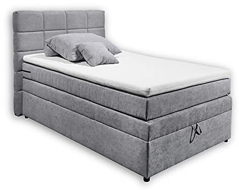 Stella Trading TACOMA 2 Boxspringbett 120x200 mit Bettkasten, hellgrau - Bequemes Bett mit 7-Zonen-Federkern Matratze & Komfortschaum Topper - 140 x 125 x 212 cm (B/H/T)