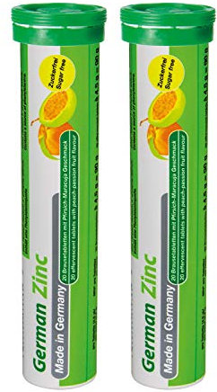 Zinc 5 mg - 2 x 20 effervescent Tablets - Peach and Passion Fruit Flavor - T&D Pharma German Magnesium - Made in Germany