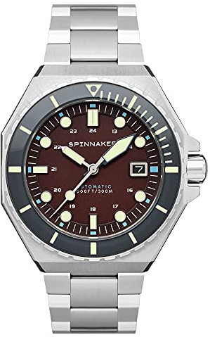 Spinnaker Herren 44mm Dumas Automatik Bordeaux 3-Zeiger-Uhr mit massivem Edelstahlarmband SP-5081-AA