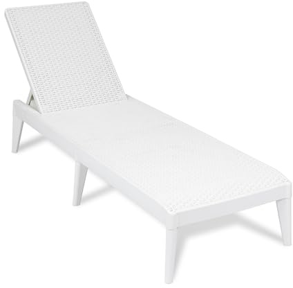TOOMAX Numana Lettino prendisole da esterno bianco, sdraio reclinabile in 4 posizioni con finitura effetto rattan, 60x186x29h cm, in plastica resistente anti UV, ideale per esterni, terrazza e piscina