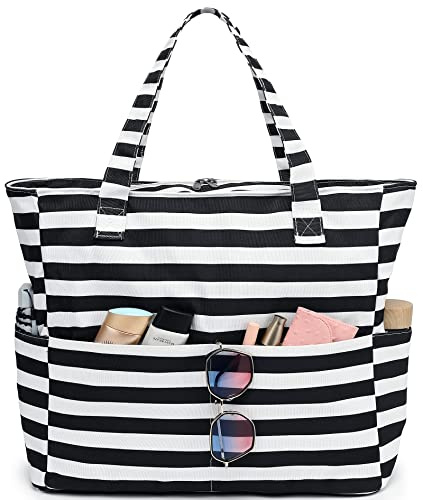 LEDAOU Beach Bag Waterproof Sandproof Women Tote Bag Pool Bag with Zipper for Gym Grocery Travel with Wet Pocket