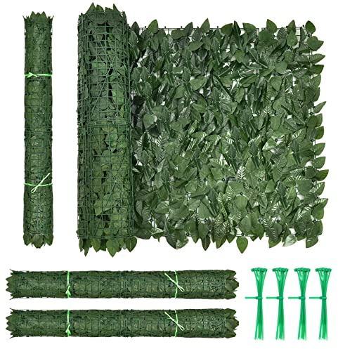 COSTWAY Künstliches Pflanzenwand, 300 x 100 cm künstliche Hecke, Efeublättern Sichtschutz Heckenpflanze Windschutz für Garten Dekor, Zaun mit 24 kleinen Teilen (100 x 300 cm Pfirsichblättern)