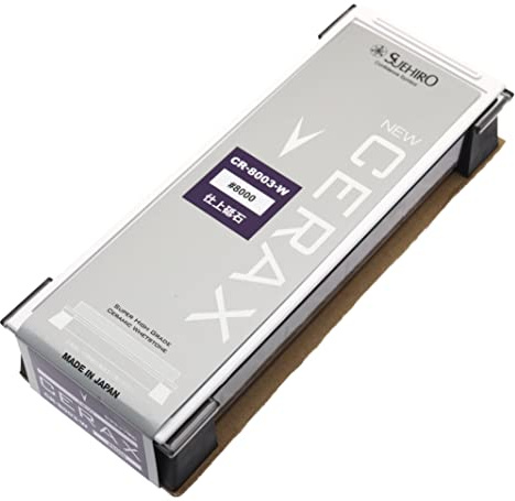 Pierre à Aiguiser Suehiro Pierre de Finition Japonaise pour Affutage New Cerax CR-8003-W Grain Extra-Fin 8000, Pierre Fixée à une Base Antidérapante Blanche, Pierre Nagura Intégrée