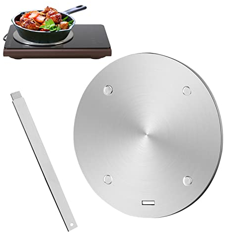 Gocoffun Plaque diffuseur de chaleur pour cuisinière à gaz, plaque d'adaptation à induction en acier inoxydable avec poignée de retrait, pour batterie de cuisine, diffuseur de chaleur (28 cm)