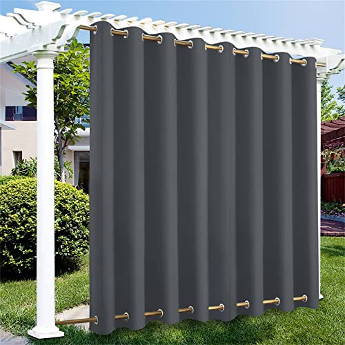 Outdoor Curtains Waterproof with Grommet (Top and Bottom) - Garden Gazebo Patio Windproof Blackout Thermal Insulated Privacy Outdoor Curtain for Pergola Porch Pool (Grey, 1 Panel 100 x 84)