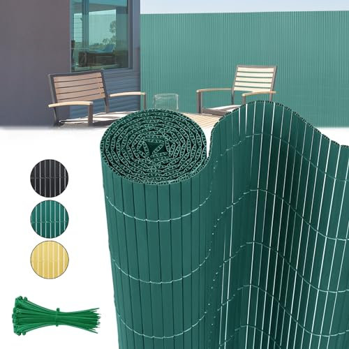 ACXIN Brise-vue en PVC - Double renforcement - Résistant aux intempéries - Avec serre-câbles - Revêtement de balcon - Lamelles renforcées - Vert - 120 x 300 cm