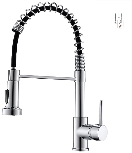 AIMADI Niederdruck Wasserhahn Küche Küchenarmatur Mischbatterie 360° Drehbar Niederdruckarmatur Küche Armatur mit Brause Einhebelmischer Spültischarmatur Spiralfederarmatur Niederdruck Chrom