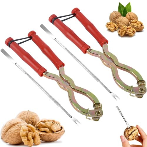 Gxlaihly 2 Schiaccianoci in Acciaio Inox, con 2 Forchette, per Noci e Nocciole, Pinze per Noci, Pecan, Mandorle, Pistacchi, Frutti di Mare