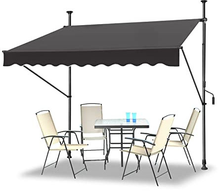 YRHome Tenda da sole a morsetto, per balcone, tenda da sole con manovella, retrattile, a braccio pieghevole, resistente ai raggi UV, senza foratura, 100% poliestere, grigio scuro, 200 x 120 cm