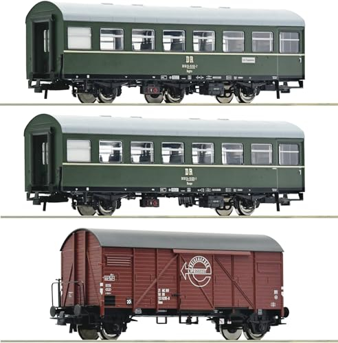 Roco 6200010 H0 3er-Set 2: Personenzug der DR Reko-Sitzwagen Baage, Güterwagen GMS