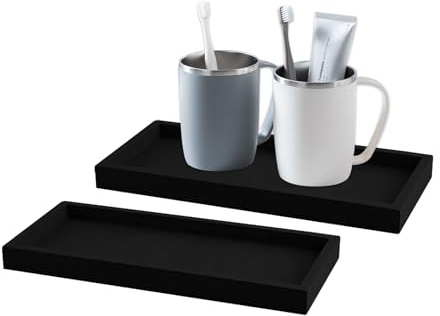 LdawyDE Plateau Salle De Bain, 2 Pcs Décoratif Rectangulaire Noir, Facile à Nettoyer Silicone Pour Comptoirs De Salle De Bains/Toilettes, Cuisine Lavabos, Table