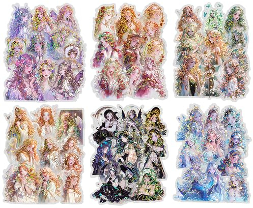 120PCS Mädchen Vintage Sticker Set Kraeoke Elfenmädchen PET Scrapbooking Sticker Dekorative Fotoalbum Sticker Ästhetische Aufkleber für Bullet Journal Zubehör und Scrapbook