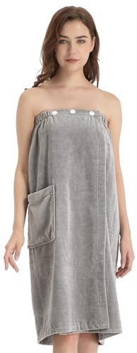 Winthome Saunakilt Damen 100% Baumwolle, Saunatuch Damen Weich Bequem, Saunahandtuch Damen Saugstark, Verstellbar mit Knöpfen, Taschen, Bademantel für Sauna, Dusche, Strand, Schwimmbad(Grau, 80x145cm)