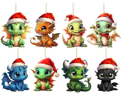 YGCHEN Jul drake hänge julhänge julgransprydnad juldekoration dinosaurie ornament julgransprydnad 2D akryl drake hängande juldekoration