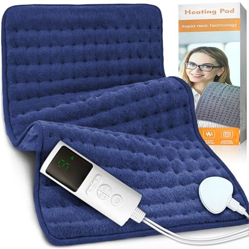 JEDWKFA Termoforo Elettrico 60 x 30 cm, Termoforo Cervicale e Spalle, Cuscino Riscaldante, Coperta Riscaldante Elettrica, Coperta Elettrica, Heating Pad per Schiena, Spalla, Pancia, Blu Navy