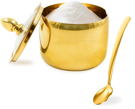 Simaixing Sucrier en acier inoxydable de 300 ml, Sucrier avec couvercle et cuillère, petit récipient à sucre pour bar à café, pots à épices pour comptoir, récipient à ghee de cuisine (1Pcs)