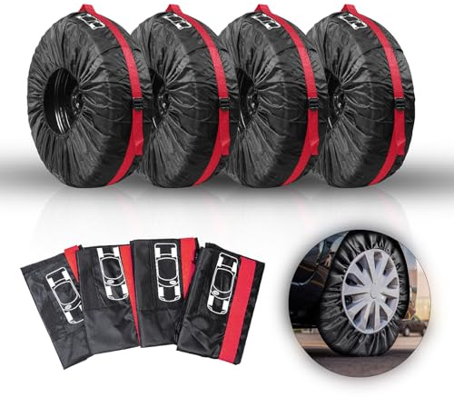 RANJIMA Bolsa para neumáticos de 19 a 23 pulgadas, juego de 4 bolsas para neumáticos, fundas para neumáticos, impermeables, bolsas de neumáticos, tamaños de árbol para llantas de coche, almacenamiento