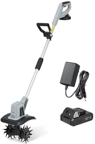 Dapper Supply 20V Cordless Tiller Cultivator, 360RPM Electric Garden Tiller with 2.0Ah Battery & Charger, 9 Tilling Width, 6.6 Depth, Ideal for Lawn, Garden Beds, and Soil Cultivation
