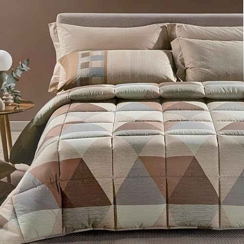 Caleffi Colcha de invierno para cama de matrimonio Londres Moka 260 x 265 cm | 100% algodón | Relleno 300 gr/m² hipoalergénico | Made in Italy