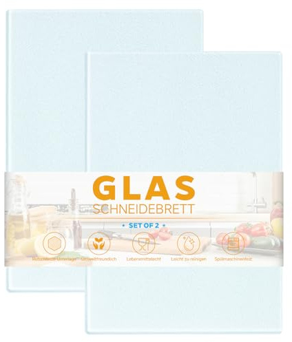 2 tablas de cortar de cristal de 28 x 20 cm, tabla de cortar de cristal transparente, resistente a los arañazos con pies de silicona antideslizantes, tabla de cortar para verduras, carne