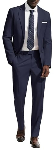 PJ PAUL JONES Mens Casual Suit Sets 2 Piece Classic Fit Suits Two Button Dress Suit Jackets Business Party Wedding Navy Blue, Large