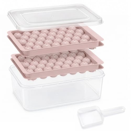 1Set Spherical Ice Cube Mould Set, Complete with an Ice Tray and an Ice Scoop; Ideal for Cocktails, Drinks and Cooking; Suitable for Bars, Beverage Outlets, Kitchens and Parties (Pink)