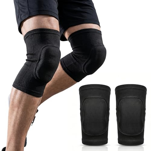 Peaflew Elastic Knee Bbraces 2 Pieces, Unisex All-black Breathable with Anti-slip, Thickened Sponge Padding for Volleyball Dance Yoga Soccer Tennis and Cycling(L, 14 x 23cm)