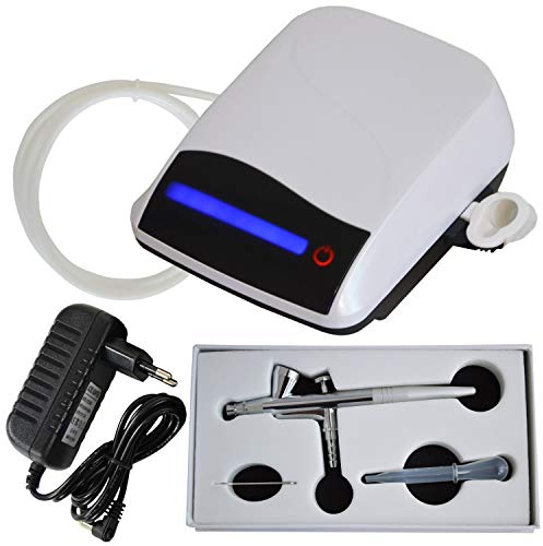 AIRBRUSH SET MINI Compresseur Airbrush Carry V-TC blanc avec technologie de commande par capteur - UNIVERSAL AIRBRUSHPISTOLE ACTION UNIQUE avec aiguille/buse 0.4mm