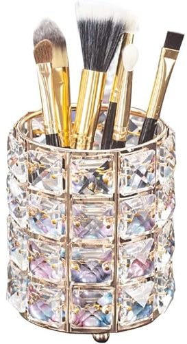 LUGUNU Makeup Brush Holder Organizer Crystal Vanity Decor Bling Personalized Comb Brushes Pen Storage Box Container (Gold 1 Pack)