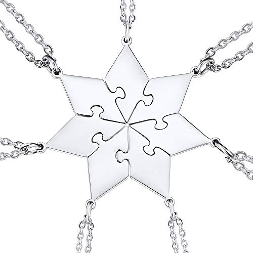 U7 Polygon Jigsaw Pendant Necklace, 7 Pieces Suit Puzzle Rhombus Pendants & Chains, Make Up A Heptagon, BFF Necklace, Stainless Steel Gift Jewelry Necklace