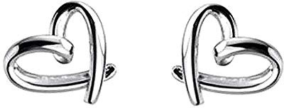 Minimalist Heart Sterling Silver Earrings for Women Girls Teens Charm Hollow Love Hearted Stud Tiny Small Cartilage Tragus Post Pin Hypoallergenic Pierced Ear Christmas Birthday Halloween Thanksgiving Jewelry Gifts