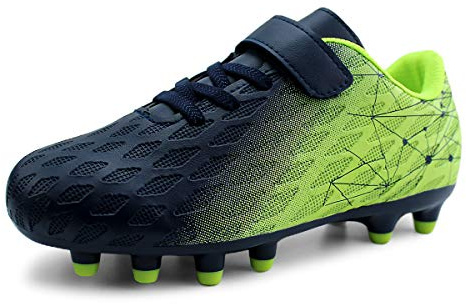 JABASIC Kids Barnskor Firm Ground Fotbollsskor pojkar flickor sportiga fotbollsskor, Marin citrongrön, 36 EU
