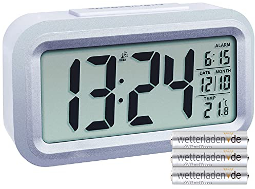 TFA Dostmann 60.2553 Digitaler Funk Wecker mit Temperatur Lumio Plus (Weiss-Silber mit Batterien)