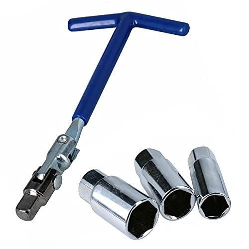 4 Piece Flexi T-Handle Spark Plug Wrench Remover and Installer Tool with 16mm, 18mm and 21mm 3/8 Drive Sockets