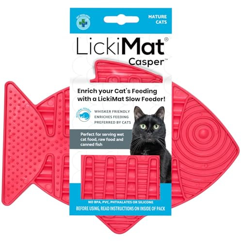 LICKIMAT Casper, Fish-Shaped Cat Slow Feeders for Feline Boredom and Anxiety Reduction; Perfect for Food, Treats and Anxiety Reduction, Pink