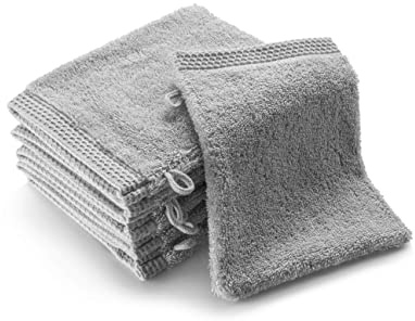 SLEEPZEN - Lot Gant de Toilette Coton Bio (Lot de 6 - Gris Perle) Certifié GOTS - 500 g/m² Certifié Oeko-Tex - Gants de Toilette Ultra-Absorbant - Extra Doux - Fabriqué au Portugal