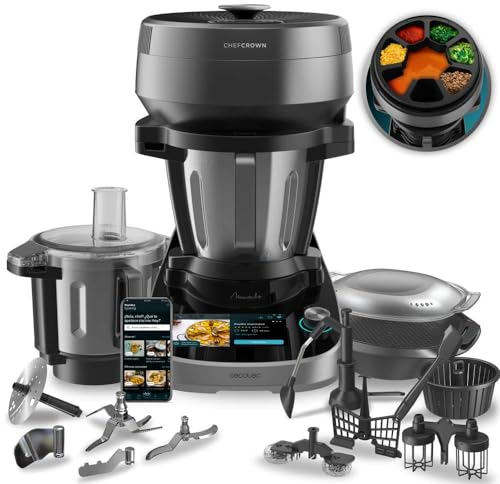 Cecotec Robot de Cocina Multifunción con Dispensador de Alimentos Mambo CooKing Total Gourmet. 2200W, 45 Funciones, Miles de Recetas Guiadas, Jarra Unique de 4,5L y Jarra Victory de 5L, Accesorios