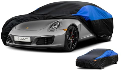 GUNHYI Car Cover Waterproof Breathable Large, Full Car Cover Rain Dust Sun UV Protection Fit for Porsche 911, Audi A3, BMW 2 Series, Mercedes CLA, Skoda Octavia etc. Fit Coupe Saloon (450 To 470cm)