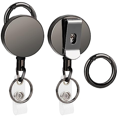 Segus Schlüsselanhänger Ausziehbar, Ausziehbarer Schlüsselanhänger, 2 Stück Retractable Badge Reel für Krankenschwestern, Büroangestellte, Studenten, mit 60cm Dyneema und Metallgehäuse