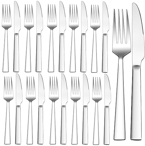 HaWare Steakbesteck Set, 24-teilig Tafelmesser und Tafelgabeln für 12 Personen, Edelstahl Messer und Gabeln Besteck Set, Steakmessr Set für Steak/Pizza, Spülmaschinenfest - Eleganter Griff