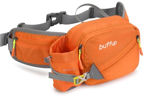 buffup® Bauchtasche mit flaschenhalter,hüfttasche Sport für Outdoor hundetraining Radfahren wandern Laufen,gürteltasche Damen Herren groß (orange)