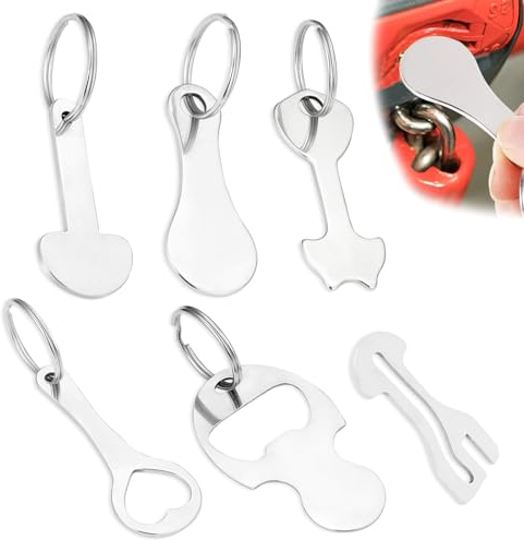 PUERFOCA Lot de 6 jetons de chariot de courses avec porte-clés en acier inoxydable, petits jetons pour chariot de courses à chargement frontal, jeton de chariot de courses avec tiroir - Argenté
